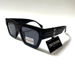 New Original TRUE RELIGION Square Sunglasses Matte Black Acetate Logo Classic MM